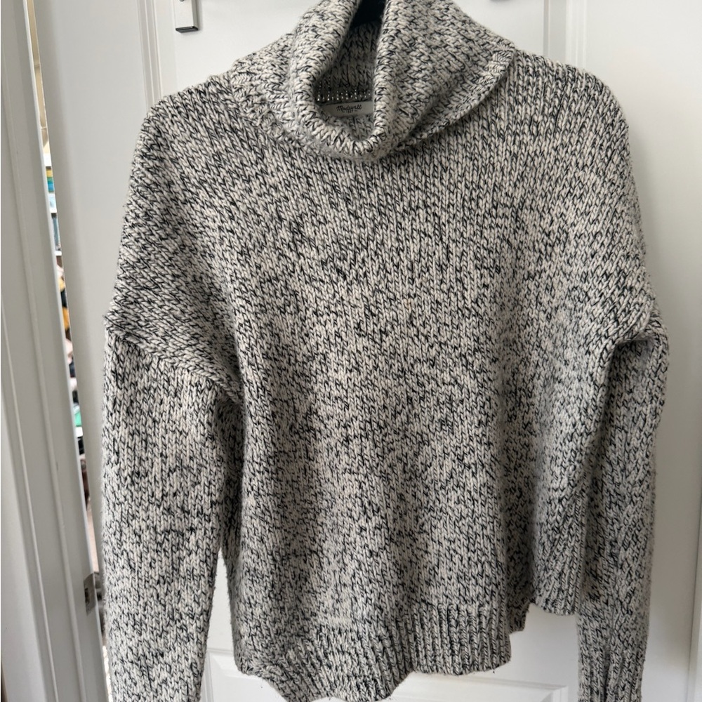 Madewell Chunky Knit Black and White Turtleneck Sweater